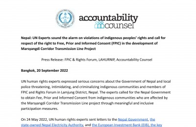 Nepal: UN Experts sound the alarm on violations of indigenous peoples’ rights and call for respect of the right to FPIC in the development of Marsyangdi Corridor Transmission Line Project