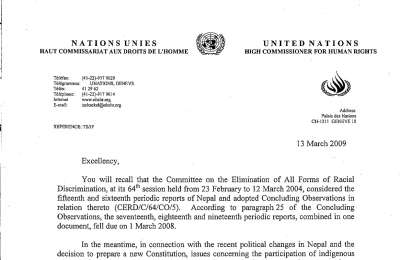 Early warning letter by the CERD